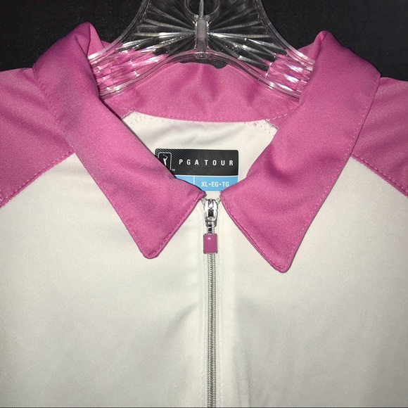 PGA TOUR golf shirt, sleeveless with zip neck, white & hot pink, design on back - Picture 3 of 10